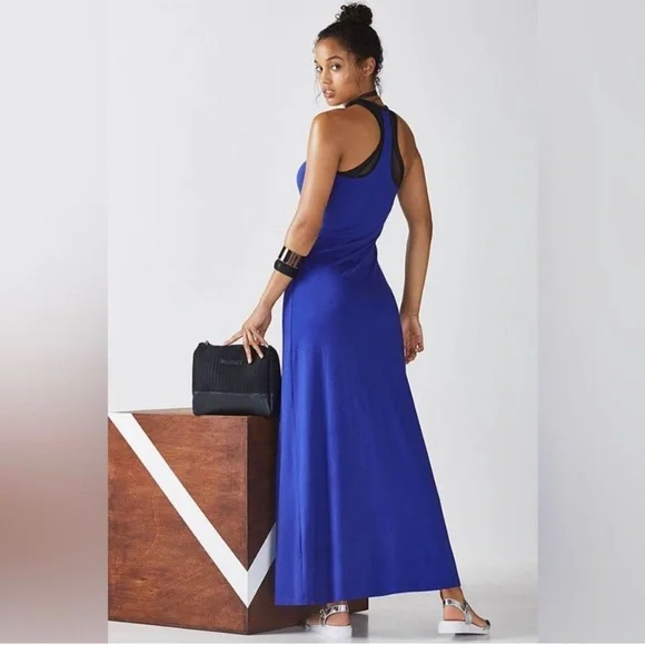 Fabletics Maxi Dress Racerback Mesh Size Small Blue Pink - Picture 2 of 15